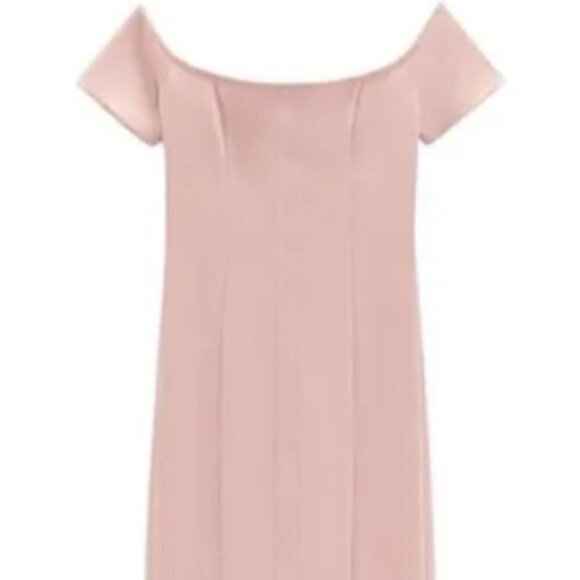 ZARA NWT Baby Light Pink Topstitched Off the Shoulder Bodycon Midi Dress Size M - Picture 6 of 16